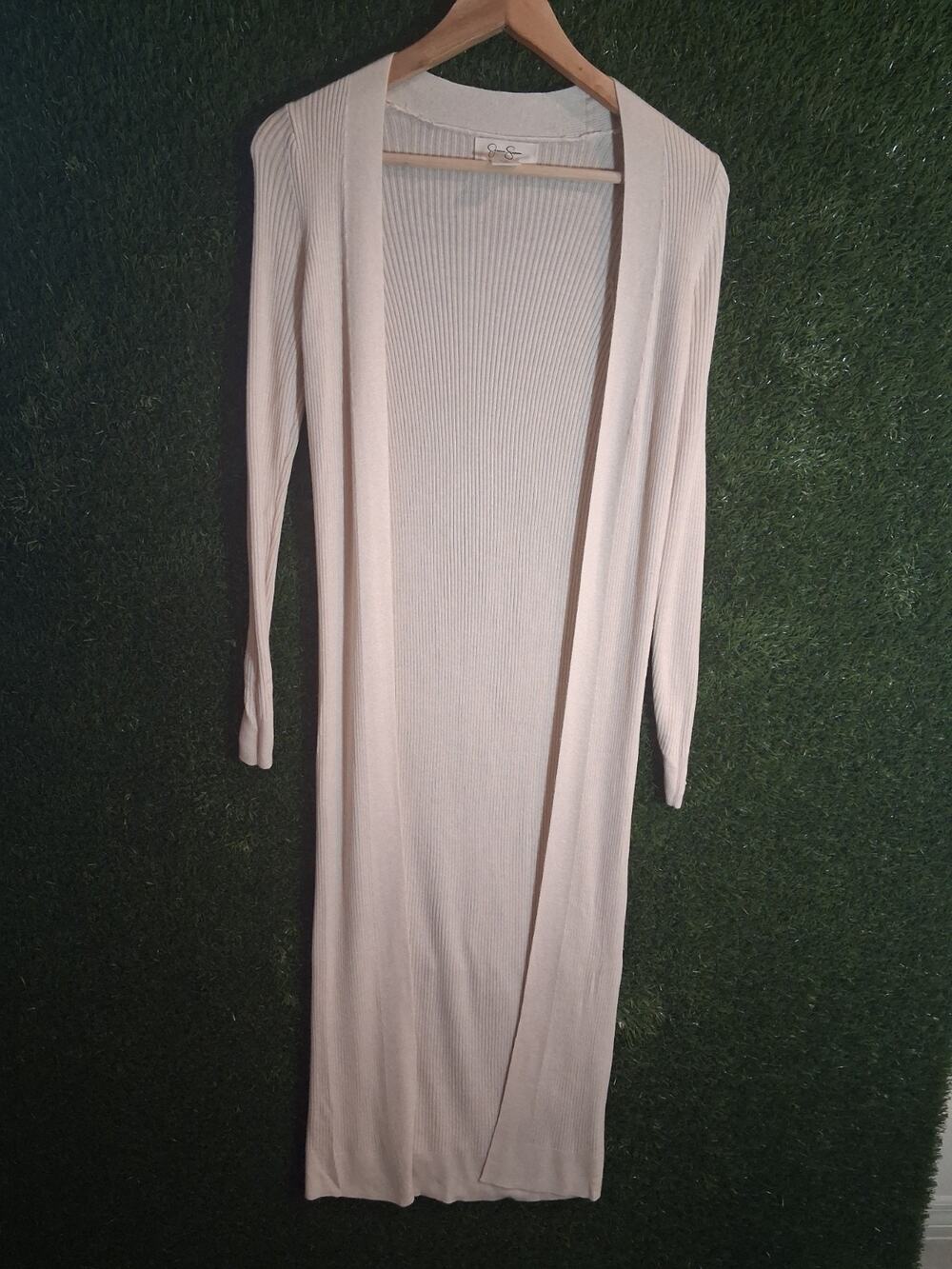 Jessica Simpson Women's Ribbed Duster Cardigan XS Cream Beige Open Front...